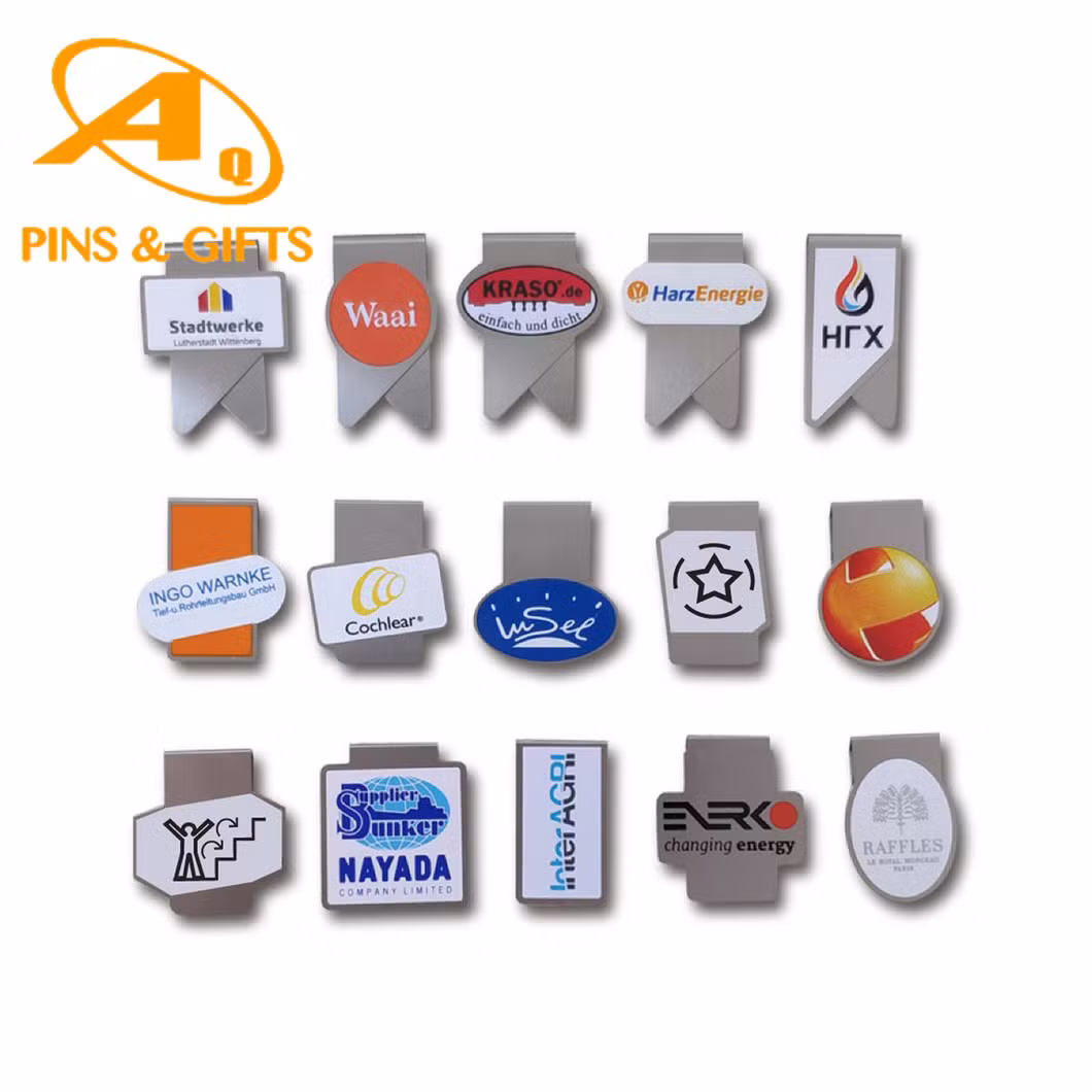 Promotional Custom Printing Logo Acrylic/Printed Stainless Steel/ Metal /3D Soft PVC Bookmark Paper Clip