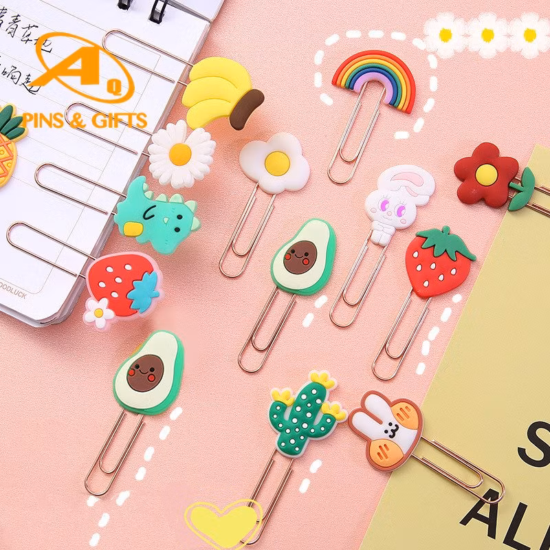 Promotional Custom Printing Logo Acrylic/Printed Stainless Steel/ Metal /3D Soft PVC Bookmark Paper Clip