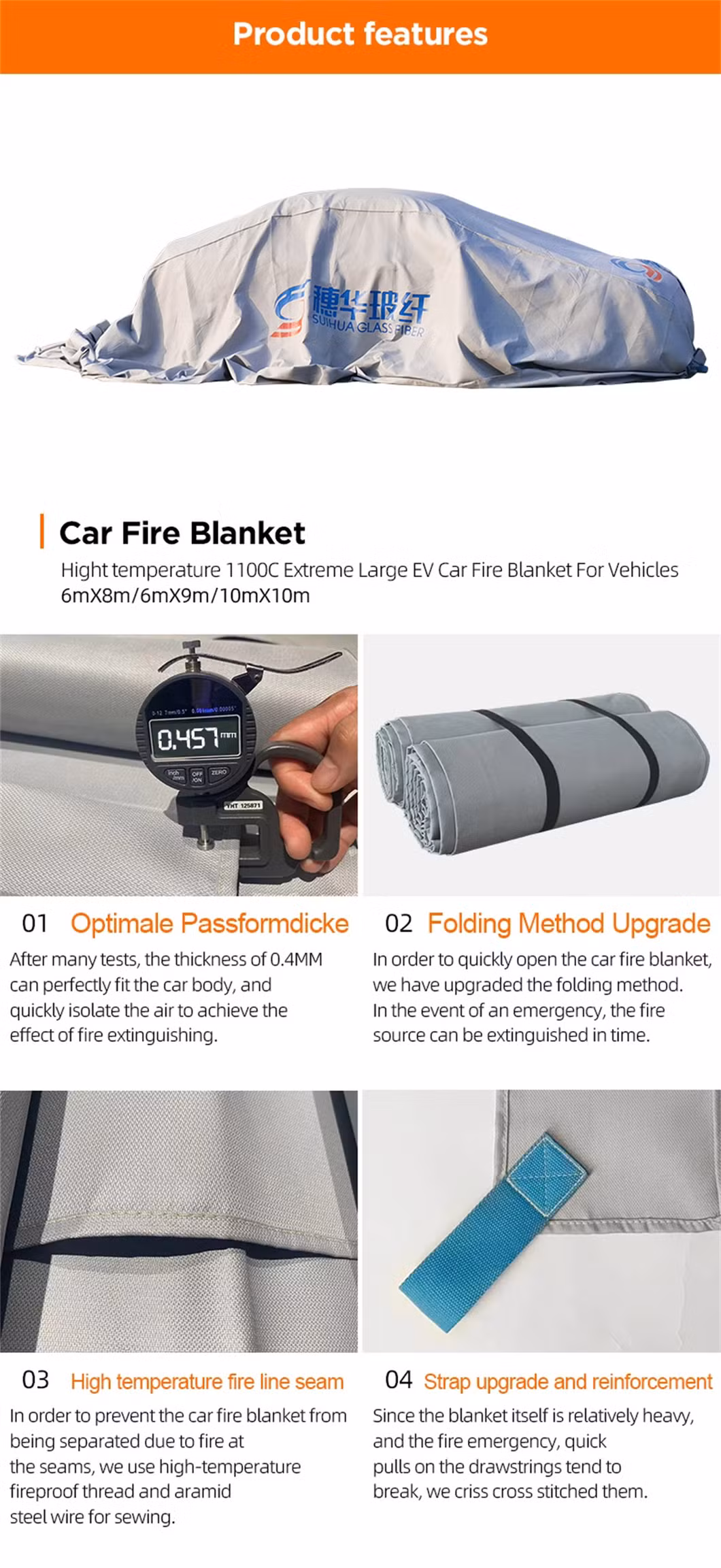 Fire Safety Protection Retardant Resistant Extinguisher Emergency Lithium Battery EV Car Fire Blanket