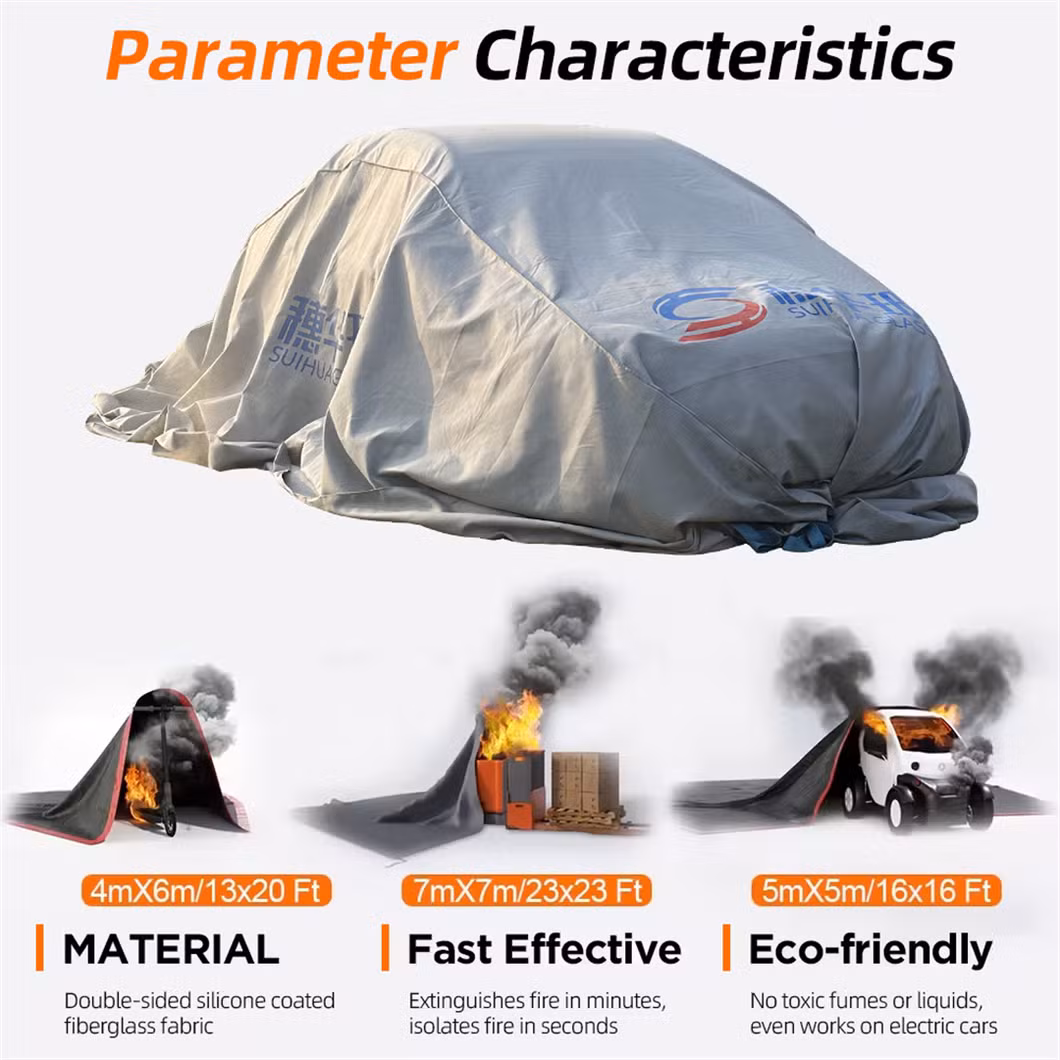 Fire Resistant Blanket En 13501 6X8 M 19.8X26 FT Extreme Emergency Lithium Car Fire Blanket