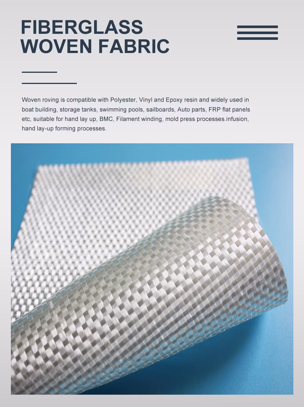 Rule Woven Roving Fiber Glass E Glass Fabric FRP GRP Fiberglass Cloth Boat Construction Materials