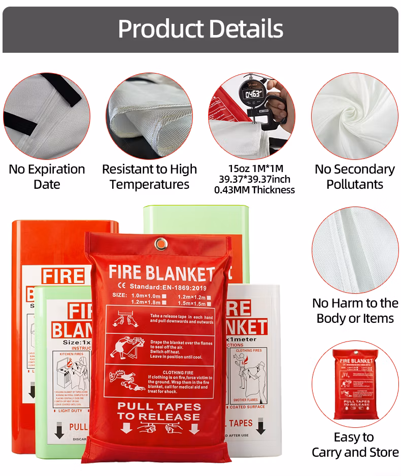 Fire Blanket 15oz 1m*1m 39.37*39.37inch 0.43mm Thickness Fiberglass