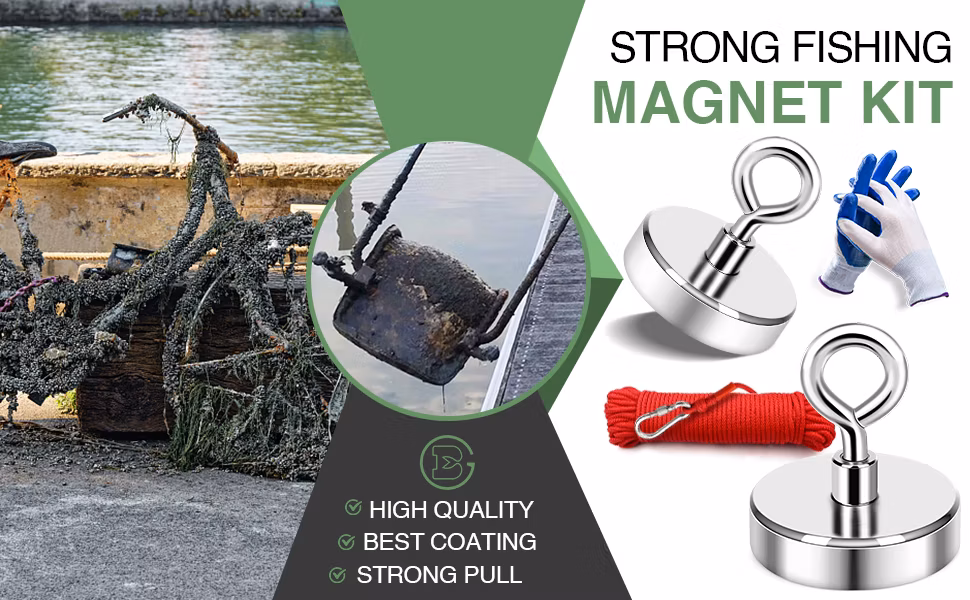 Fishing Magnet Kit Heavy Duty, Rare Earth Magnet with Countersunk Hole Eyebolt
