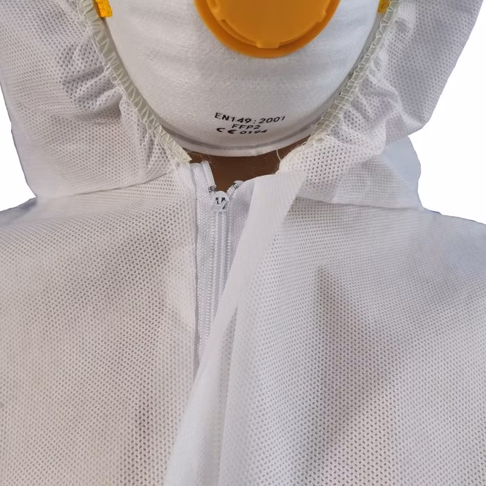 Type 5 Type 6 Standard White Disposable Safety SMS Work Wear Fire Resistant Jumpsuit with Hood Without Boots