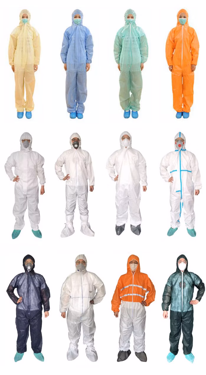 Type 5 Type 6 Standard White Disposable Safety SMS Work Wear Fire Resistant Jumpsuit with Hood Without Boots