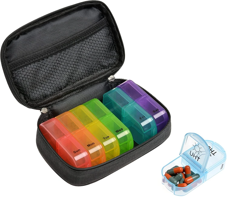 Cute Canvas Travel 7 Day Pill Organizer with Zipper Bag