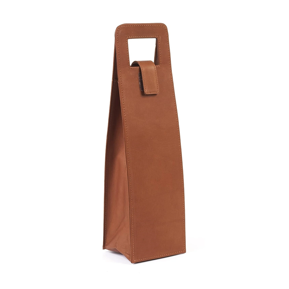 Factory Eco Friendly PU Leather Bags Single Bottle Case Custom Logo Nature Wine Bag