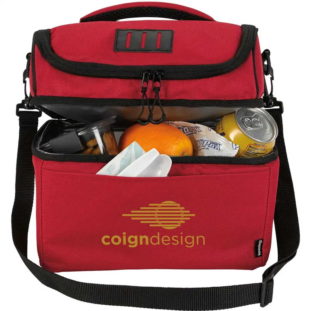 Custom Design Fitness Polyester Adults Double Decker Cooler Box 2 Dual Compartment Insulated Lunch Bag