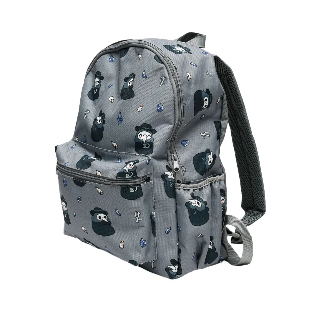 Casual Structured Grey Backpack with Printed Doctor Plague Pattern