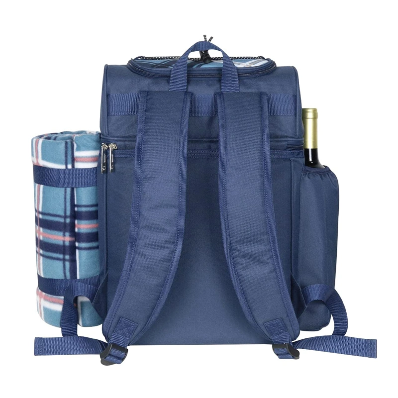 Picnic Backpack Cooler Bag for 2 Person Set with Insulated Compartment Fleece Blanket Cutlery Set