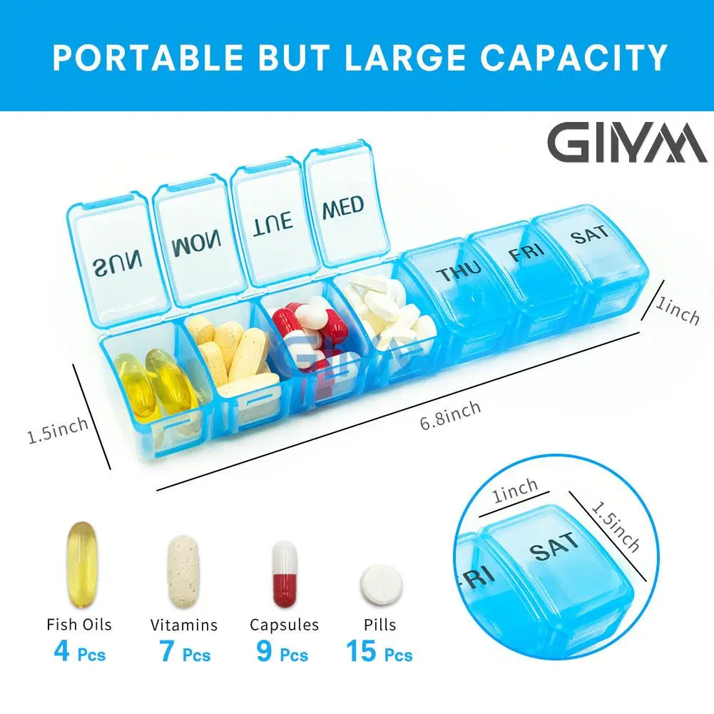 Weekly Pill Organizer with Upgraded Open Design, Travel Pill Box 7 Day for Privacy Protection, BPA-Free Portable Pill Case for Medications, Vitamins