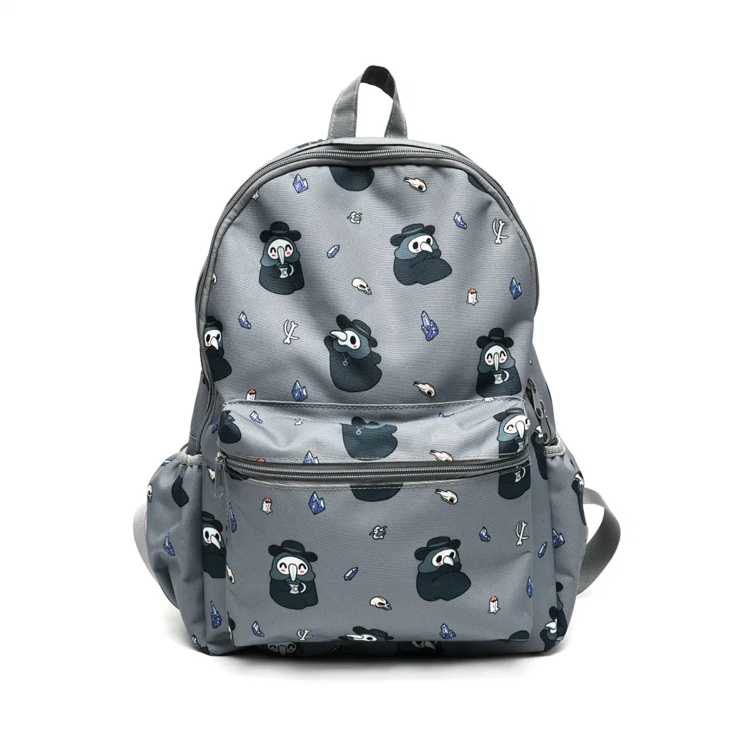 Casual Structured Grey Backpack with Printed Doctor Plague Pattern