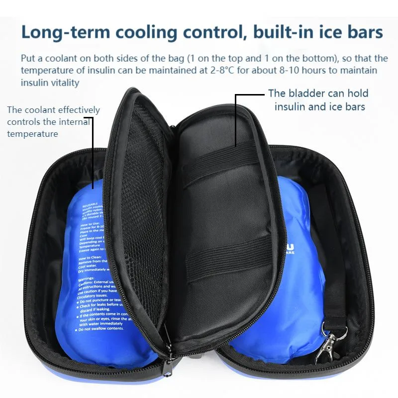 Insulin Cooler Travel Case Diabetic Medicine Carrying Bag with 2*200g Ice Packs Large Capacity Insulated Organizer Medication Cooler Bag for Insulin Pens