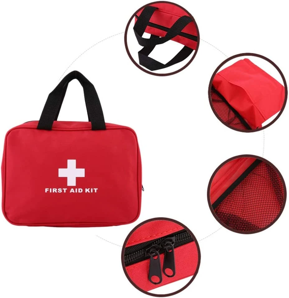 Red First Aid Kit Bag Empty Storage Compact Survival Medicine Bag for Home Office Travel Camping Kitchen Sport Outdoors