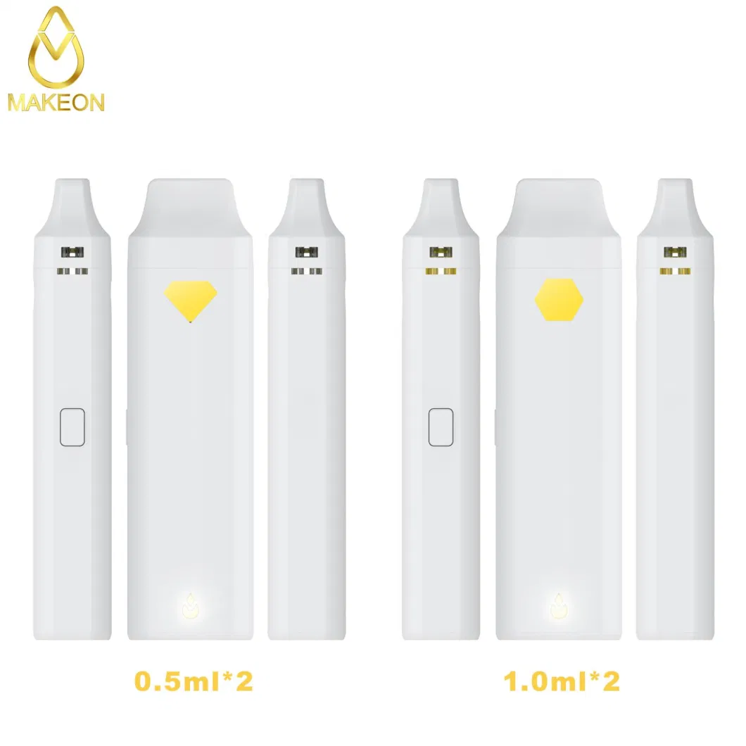 Makeon Duo 1.0/2.0ml Double Flacvor Customized Brand Logo OEM Design Live Resin Diamond Thick Oil Two Chambers Postless Bar Disposable E-Cigarette Vape