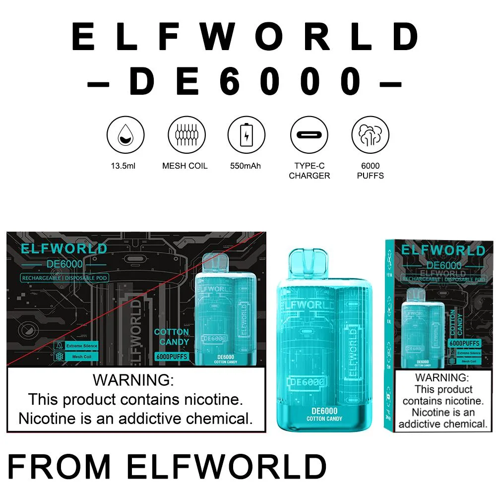 Newest De6000 Disposable Vapes Elf World Bar Wholesale Electronic Cigarettes