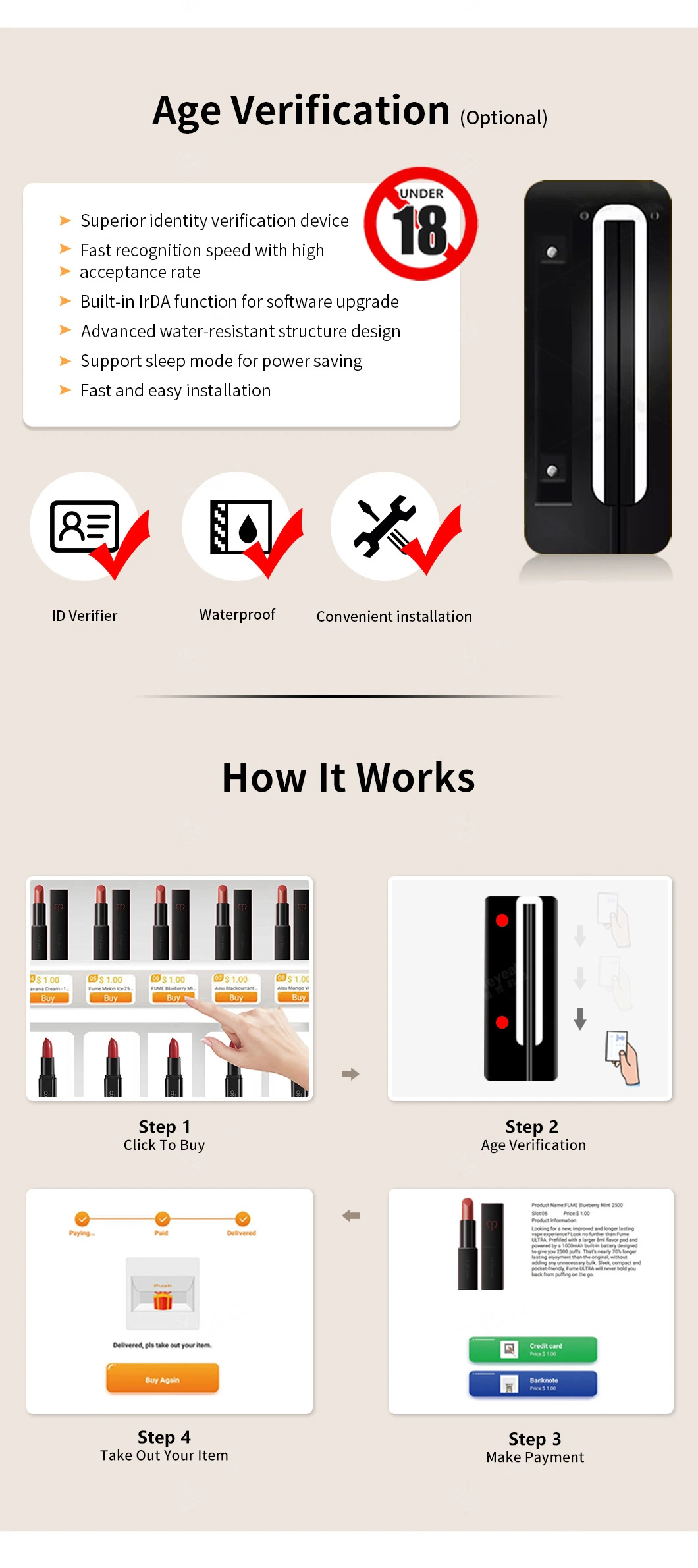 Factory OEM WiFi 24 Hours Vape Vending Machine for Makeup and Snacks