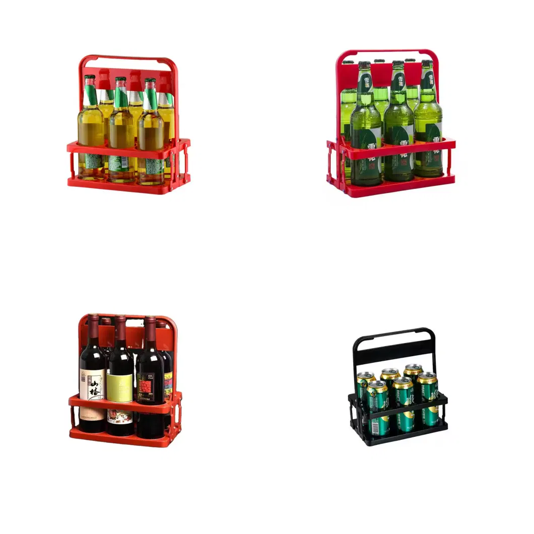 Wholesale Foldable Plastic Beer Basket 6 Bottles Beer Holder with Handle for Party Restaurant BBQ Picnic