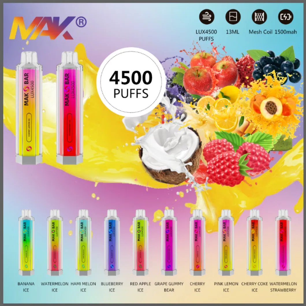 UK Hot Sale Disposable Vape Wholesale Mak Crystal Lux4500 Puffs 13ml 0% 2% 5% Nicotine Vape Pen