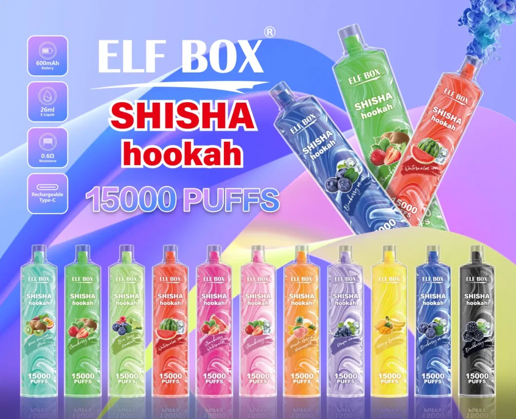 Elf Box Shisha Hookah 15000 Puffs Disposables Vape Pen Electronic Cigarettes 26ml 600mAh Rechargeable Vaper 0% 2% 5% Vs Jnr Shisha