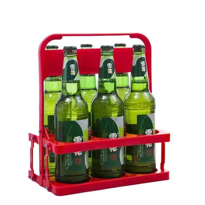 Wholesale Foldable Plastic Beer Basket 6 Bottles Beer Holder with Handle for Party Restaurant BBQ Picnic