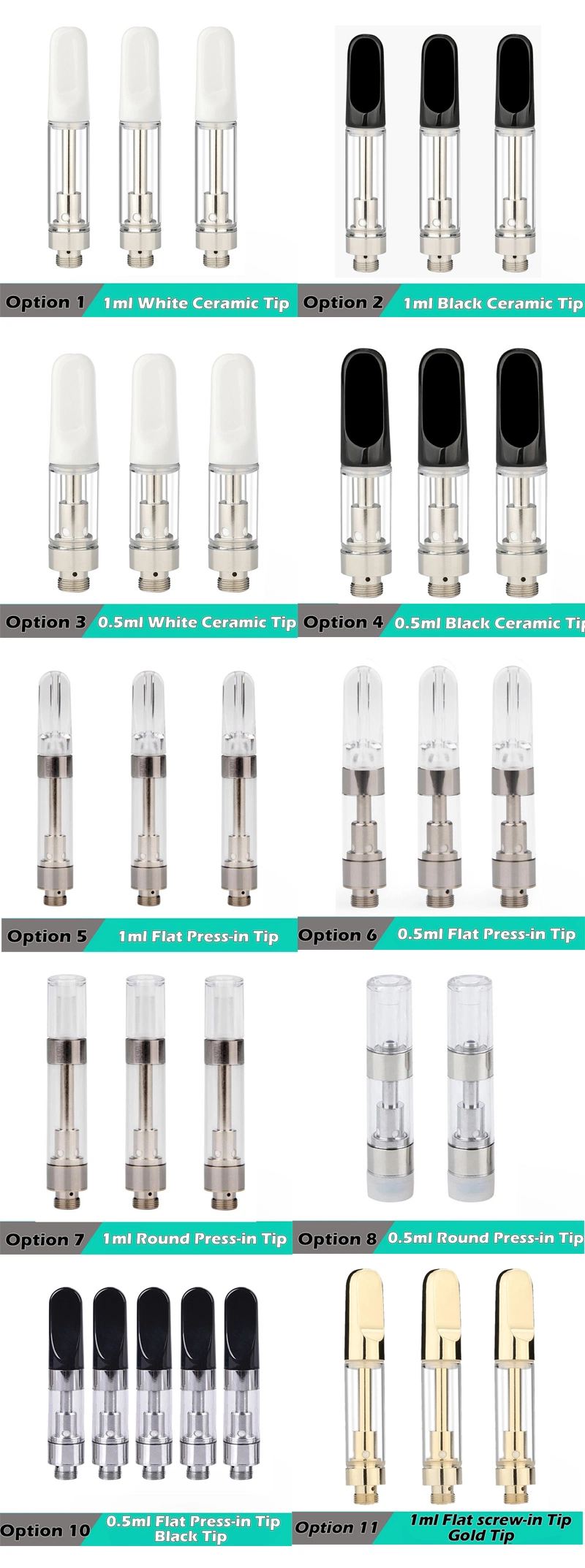 Top Filling Leakproof G5 0.5ml 1ml Atomizer 510 Glass Tank Ceramic Coil Vape Cartridge