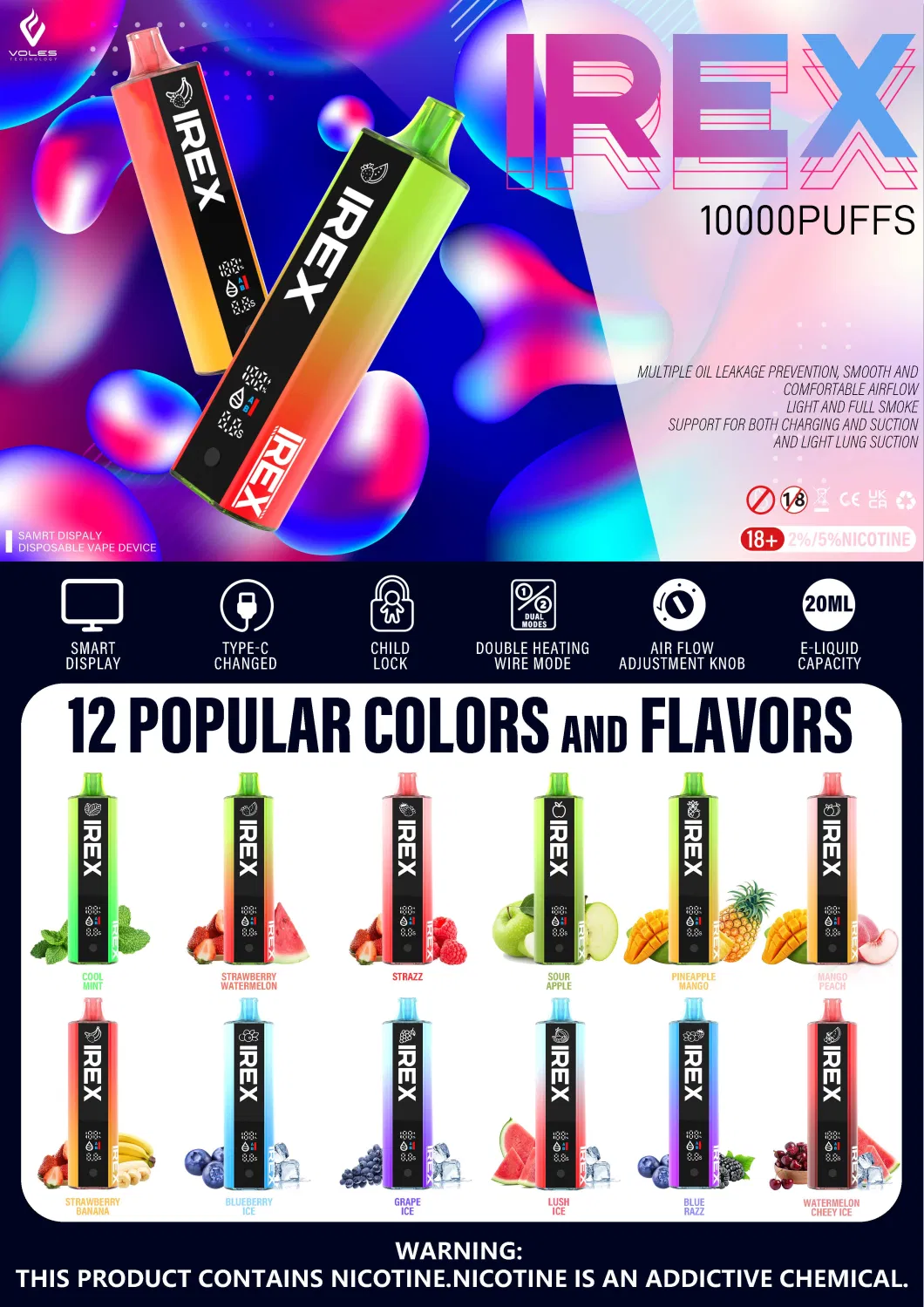 Bestseller Irex 10000 Puffs Disposable Vape Pen Fruit Flavor Disposable Vape Vaporizer 10K Vape Manufacturers Vaping Shop Electronic Cigarette