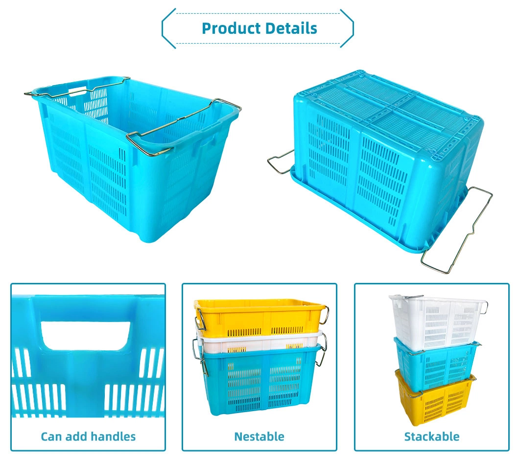 680*478*365 Agricultural Farm Use Food Carrying Rolling Best Mini Supermarket Grocery Nestable Sets Plastic Shopping Basket Handles for Home