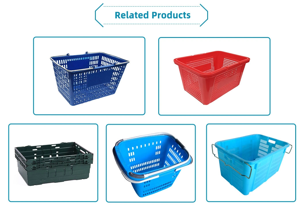 680*478*365 Agricultural Farm Use Food Carrying Rolling Best Mini Supermarket Grocery Nestable Sets Plastic Shopping Basket Handles for Home