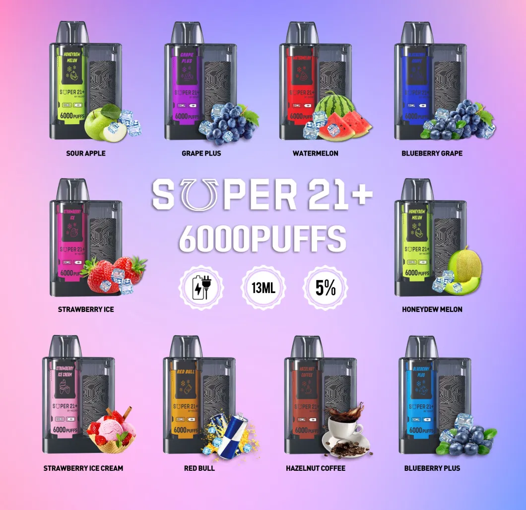 New High Quality Disposable Vape 6000puff Fruit Flavors E Liquid Electronic From Yecoo Super 21+