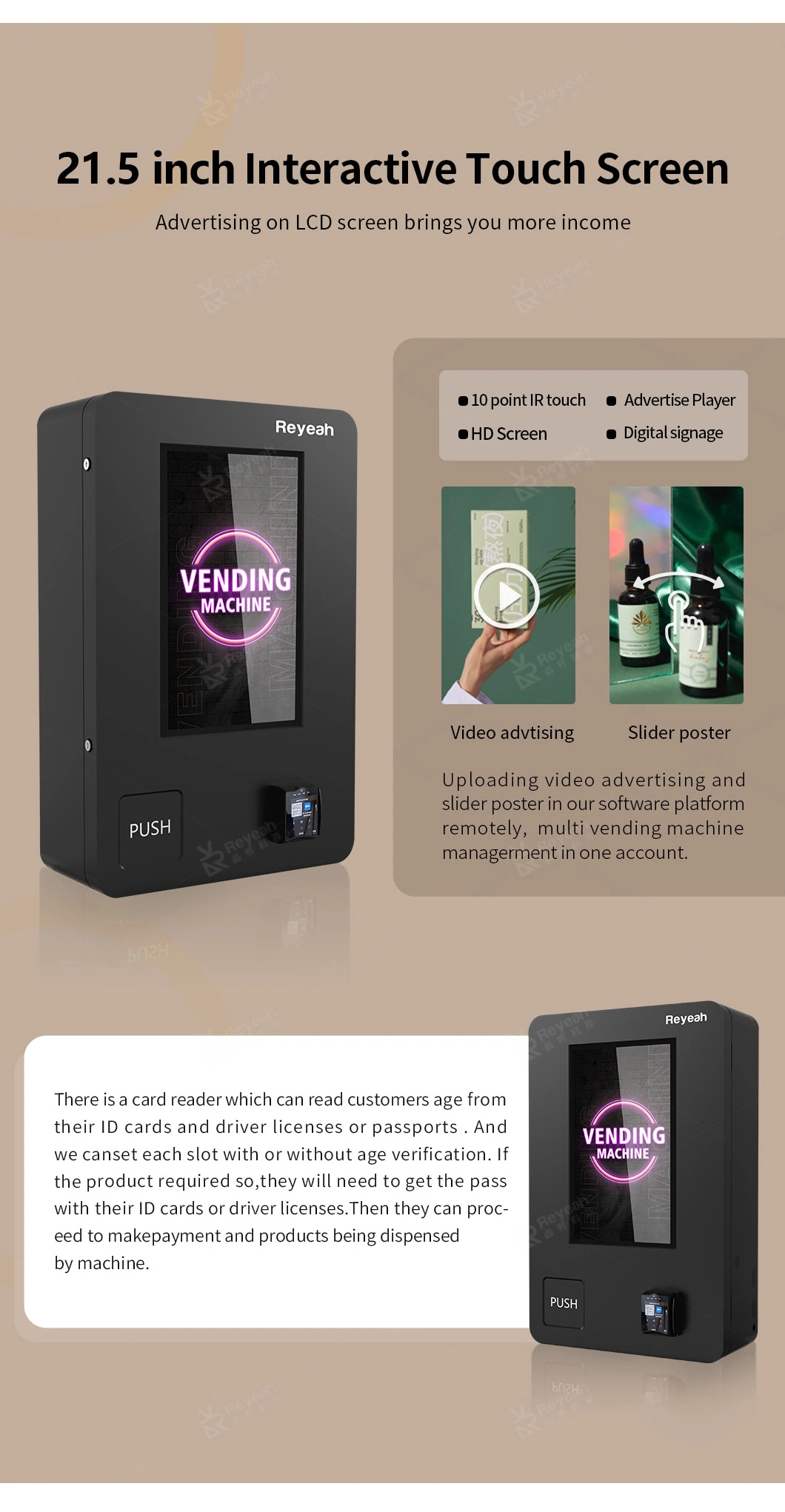 Factory Prices Touch Screen Electronic Cigarettes Vape Vending Machine with Age Verification