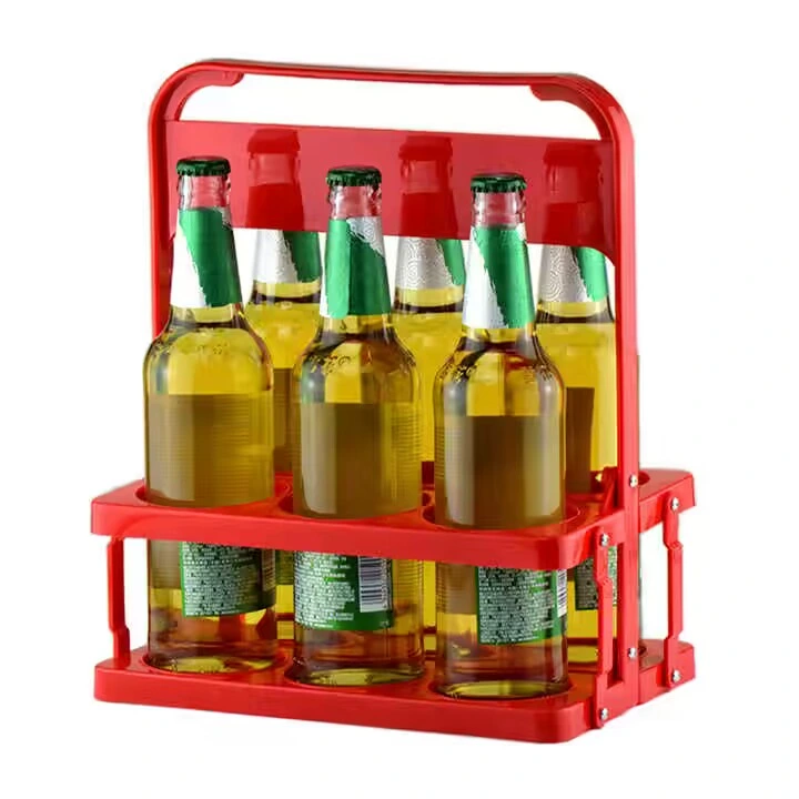 Wholesale Foldable Plastic Beer Basket 6 Bottles Beer Holder with Handle for Party Restaurant BBQ Picnic