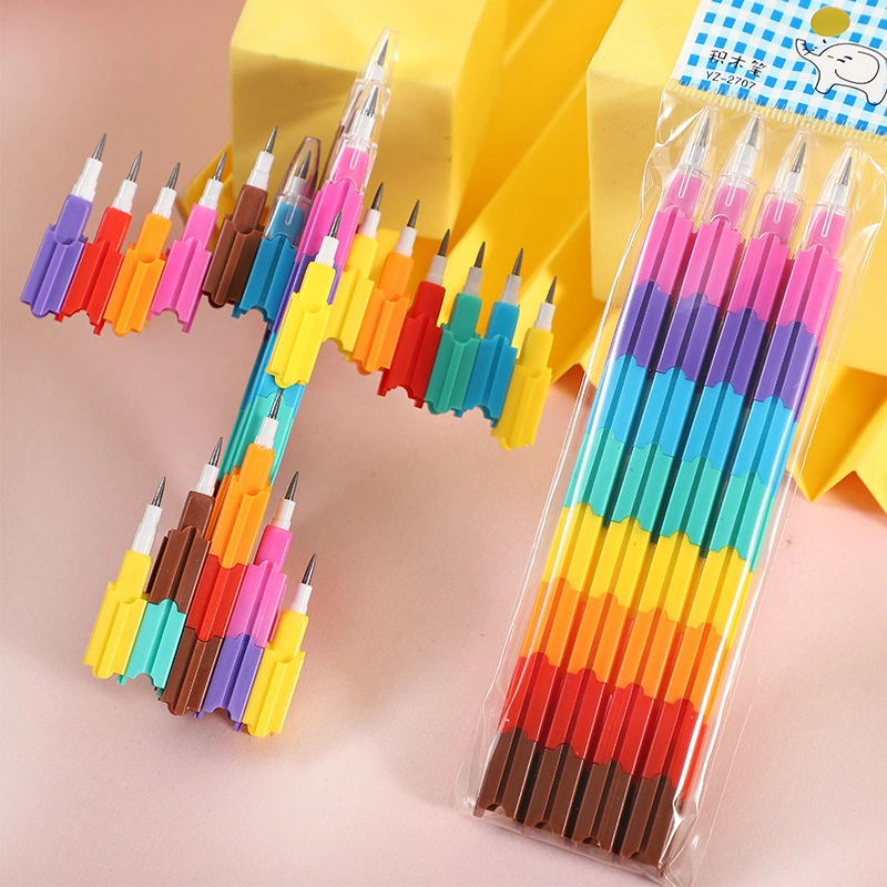 Free Sharpening Pencil Building Block Rainbow Beautiful Colorful Students Bullet Pen