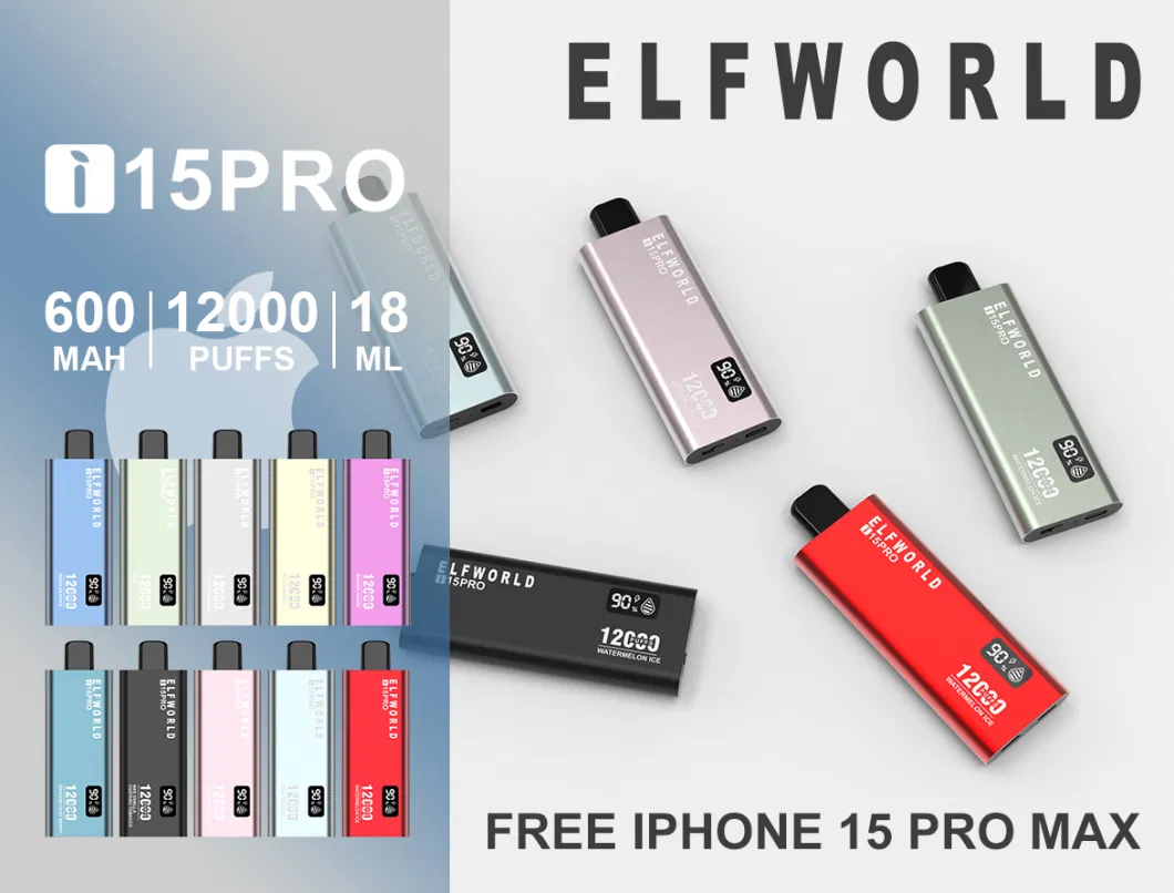 Elfworld I15PRO 12000puffs Smart Long Lasting Disposable Vape Pen Mesh Coil Wholesale Distributor OEM Big Smoke Puffs USA EU Rusia Germany Italy Lost Elf Mary