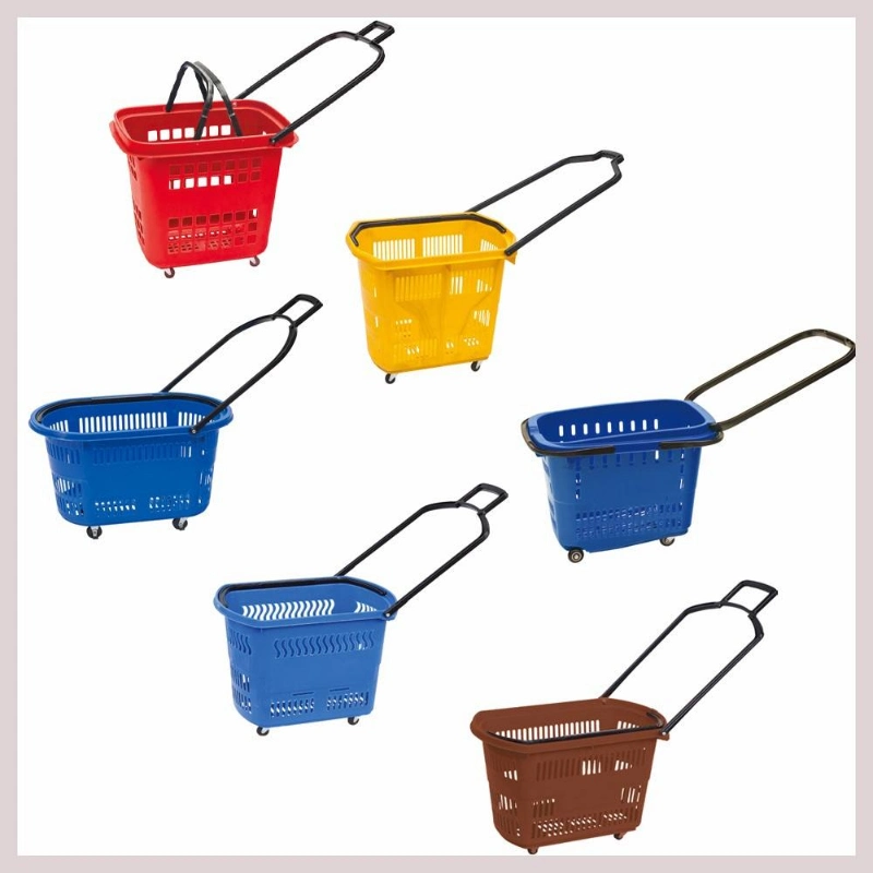 Popular Red Blue Green Grey Pink Yellow 23L Plastic Material Supermarket Shopping Basket Supermarket Plastic Basket Handle