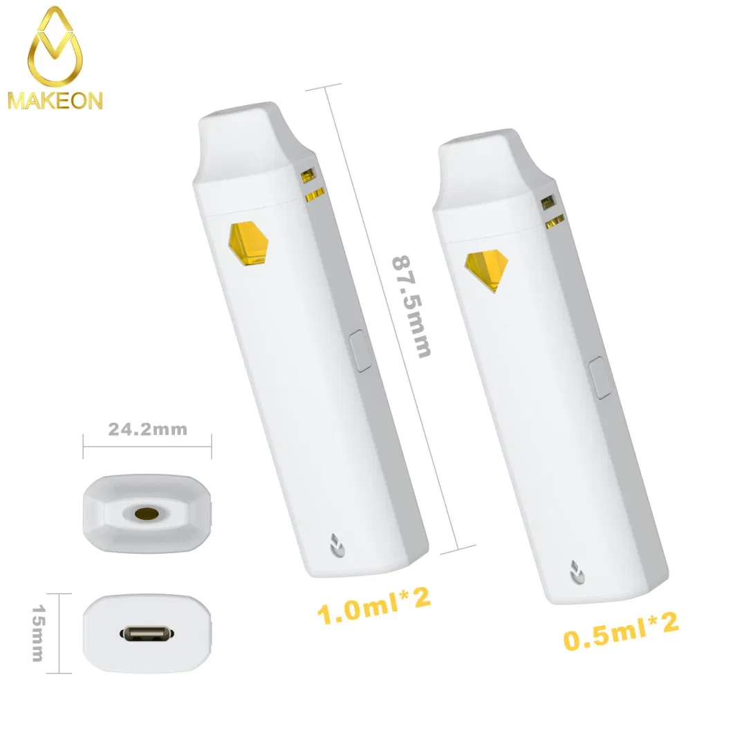 Makeon Duo 1.0/2.0ml Double Flacvor Customized Brand Logo OEM Design Live Resin Diamond Thick Oil Two Chambers Postless Bar Disposable E-Cigarette Vape