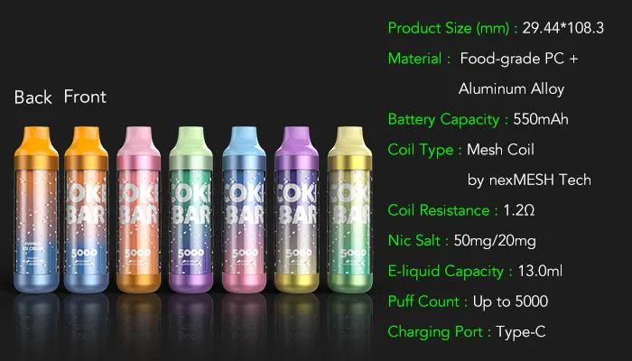 Wholesale 5000 Puffs Disposable Vape Mesh Coil and Rechargeable Pocket 13ml 5% 2% Nicotine