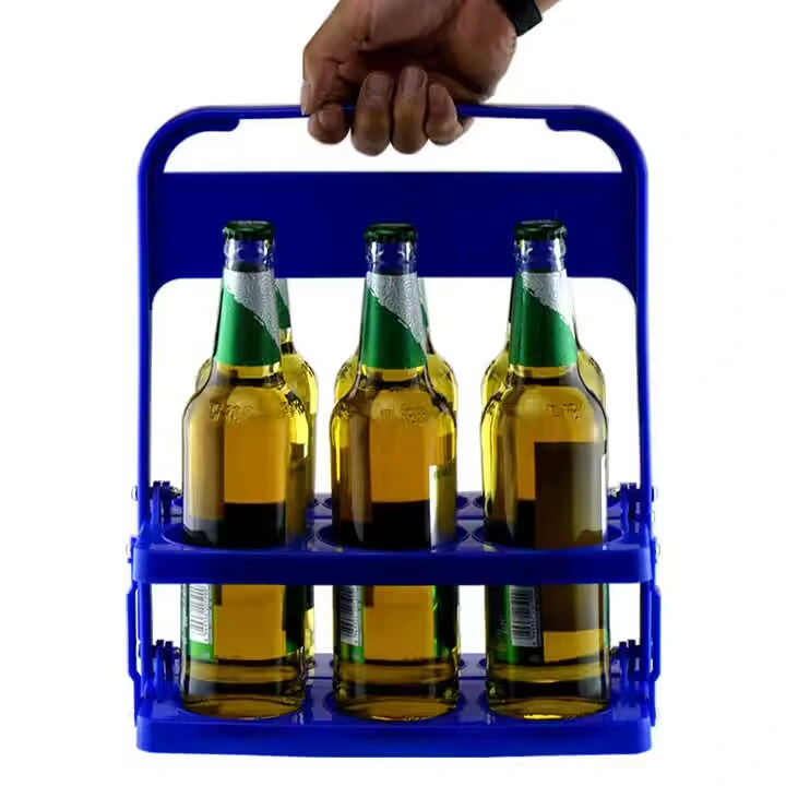 Wholesale Foldable Plastic Beer Basket 6 Bottles Beer Holder with Handle for Party Restaurant BBQ Picnic