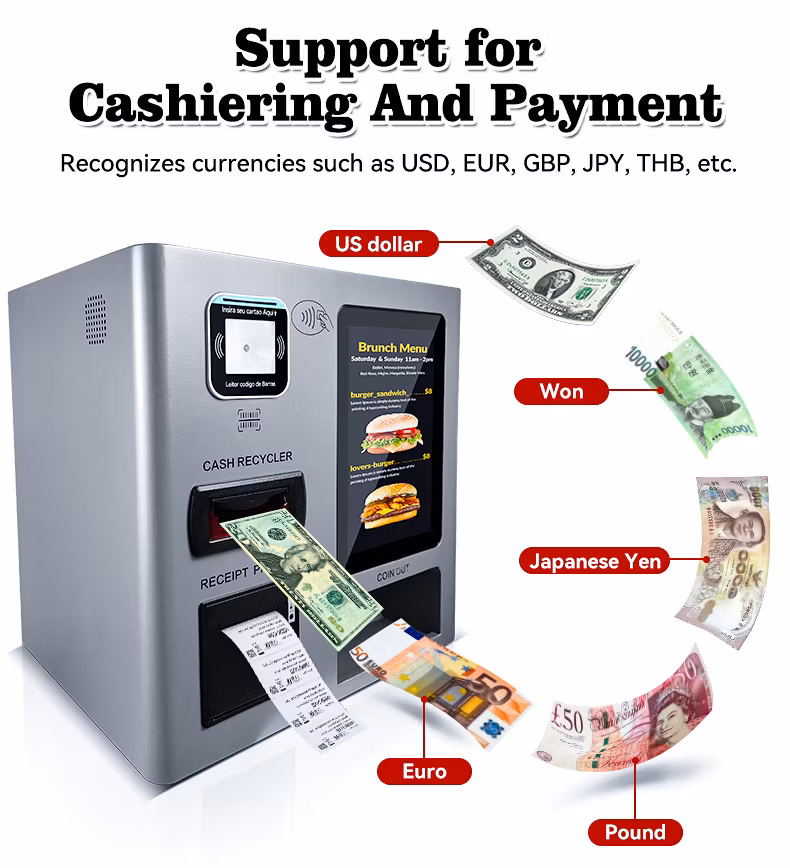 Allwin Smart HD Touch Screen Cash Register Cash Deposit and Withdraw Change Self Service Machine Retail Application Kiosk