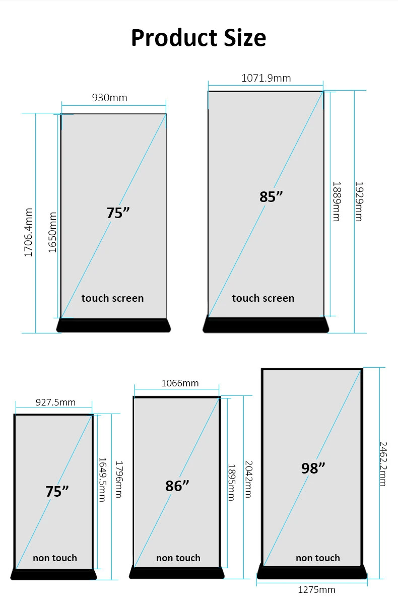 Digital Signage 75 86 98 Inch LCD Digital Display Digital Signage Digital Display Screen Display Movable Vertical Digital Signs for Businesses