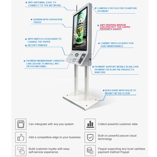 32inch Kiosk Fast Food Restaurant Prepaid Cashless Smart Touch Screen Self Service Ordering Payment Kiosk Check in Kiosk for Sale