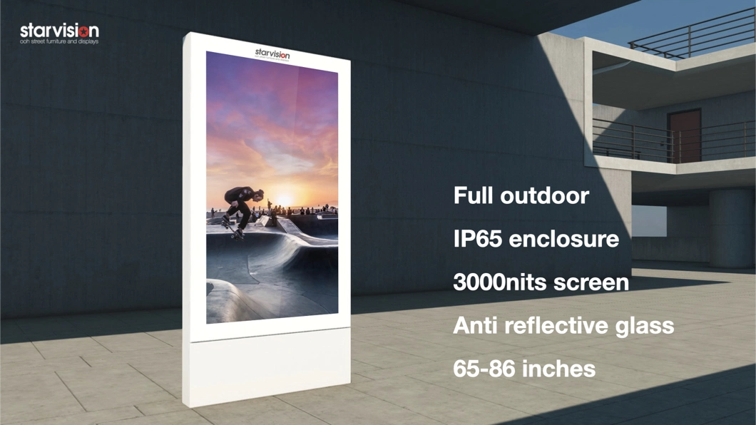 Outdoor 86inch 3000nits Single-Side Large LCD Digital Totem Screen Advertising Kiosk