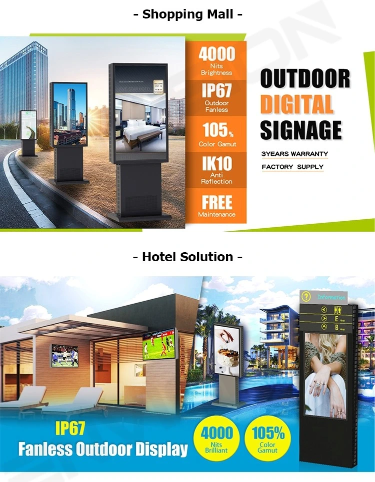 55- 98 Inch Dustproof Waterproof Large Outdoor Advertising Screen Totem IP65 Big Outdoor Digital Signage Kiosk