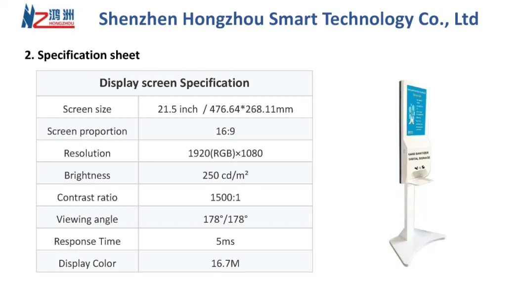 21.5 Inch Digital Signage Automatic Hand Sanitizer Dispenser Kiosk