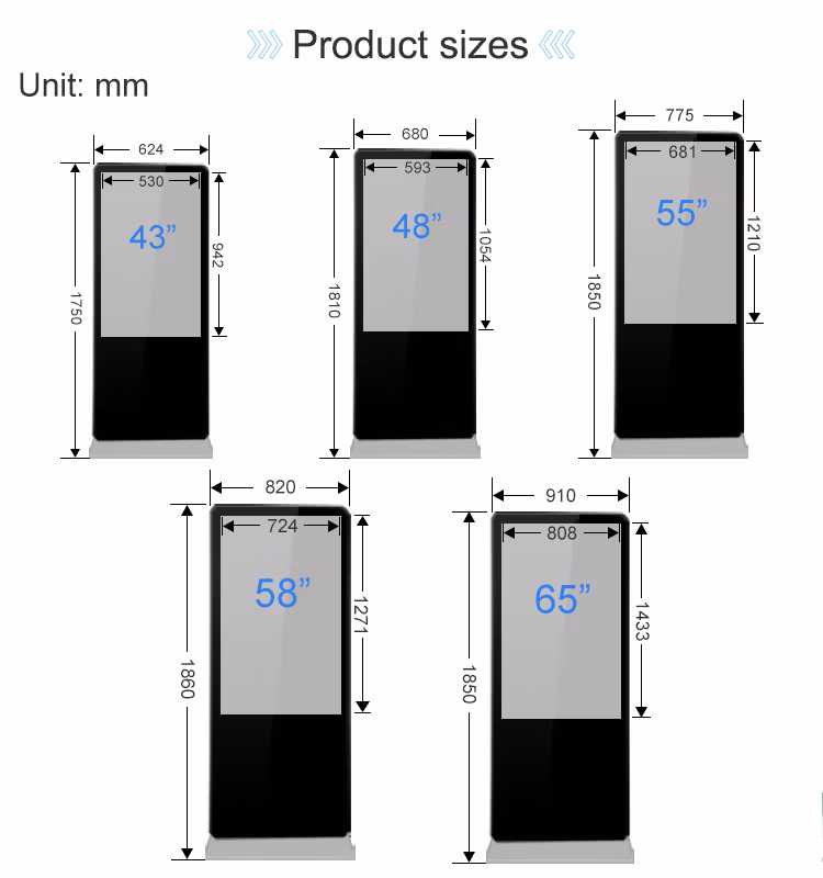 Commercial Display 55 Inch Floor Stand Ad Kiosk LED Advertising Display Board LED Digital Signage Totem
