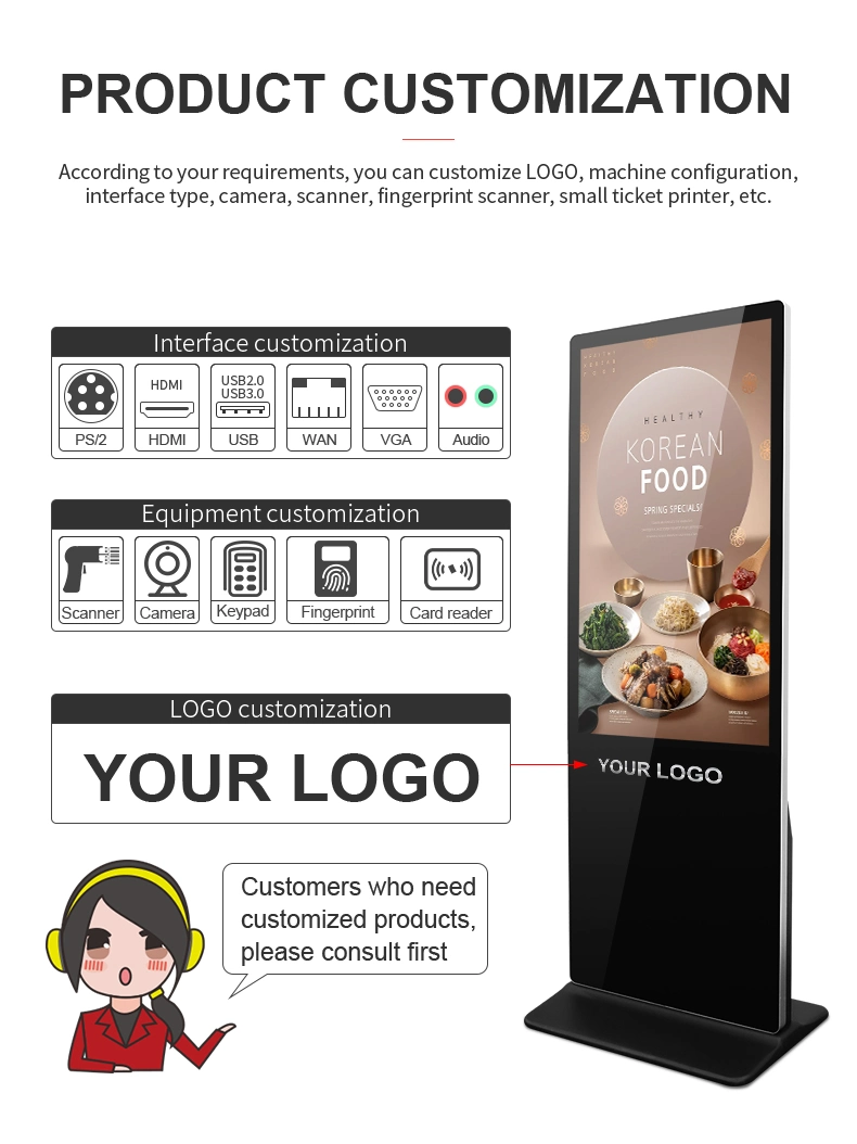 4K LCD Crinformation Kiosk Vertical LCD Advertising Display Digital Signage Totem Floor Standing Touch Screen