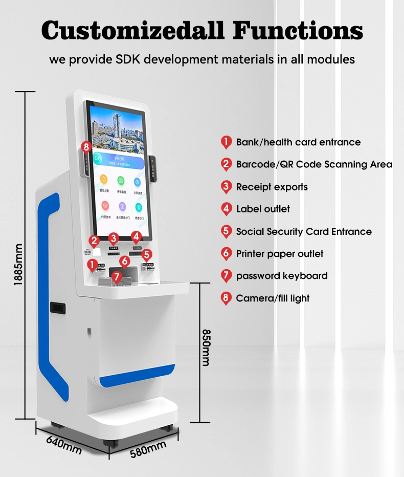 POS Machine System Self Service Touch Screen Monitor Self-Ordering Payment 32&quot; Kiosk