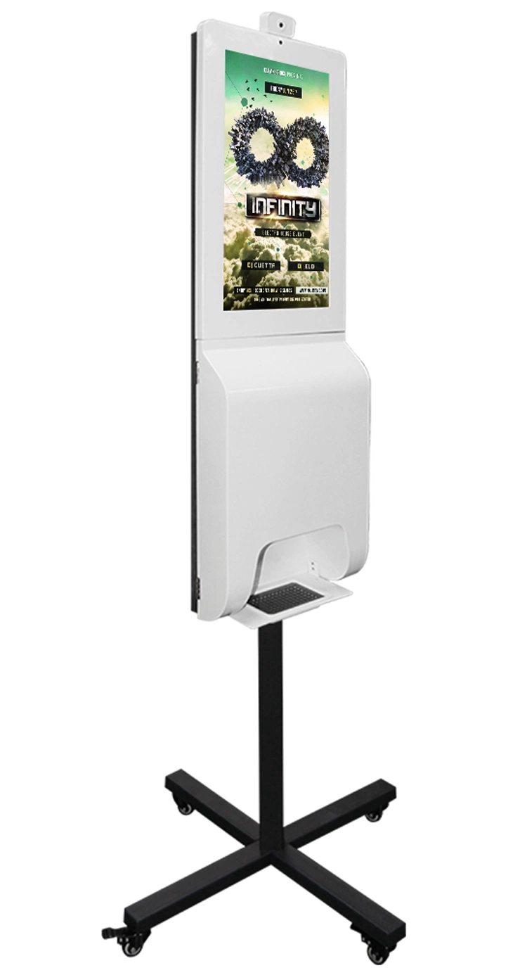 21.5 Inch Digital Signage Kiosks with Automatic Hand Sanitizer Dispenser Facial Recognition Thermometer