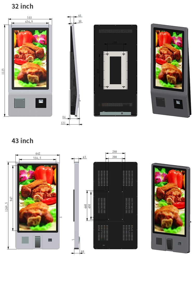 Smart Touch Screen Information Kiosk for Catering Self Checkout Machine Facial Payment Interactive Wall Mount Kiosk