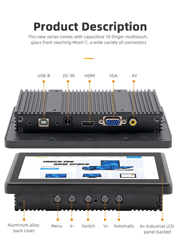 7-Inch IP65 Watertight Flat-Panel Capacitive Touch-Screen Display for Embedded Industrial Displays